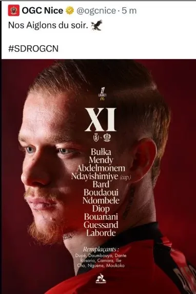 التشكيل الرسمي لنيس قبل المباراة بتواجد محمد عبد المنعم قبل أن يغييرها المدرب