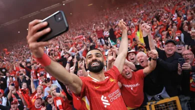 فرحة محمد صلاح بهدفه ضد توتنهام في جولة حسم الدوري رسميا لصالح نادي ليفربول