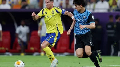 كريستيانو رونالدو خلال مباراة النصر ضد كاواساكي اليوم والتي انتهت بهزيمة النصر السعودي بنتيجة 3-2 في نصف نهائي دوري أبطال أسيا للنخبة