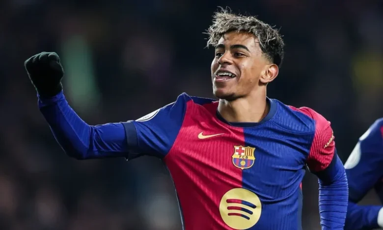 لامين يامال من مباراة برشلونة وفياريال اليوم احتفالية التتويج بالدوري الإسباني