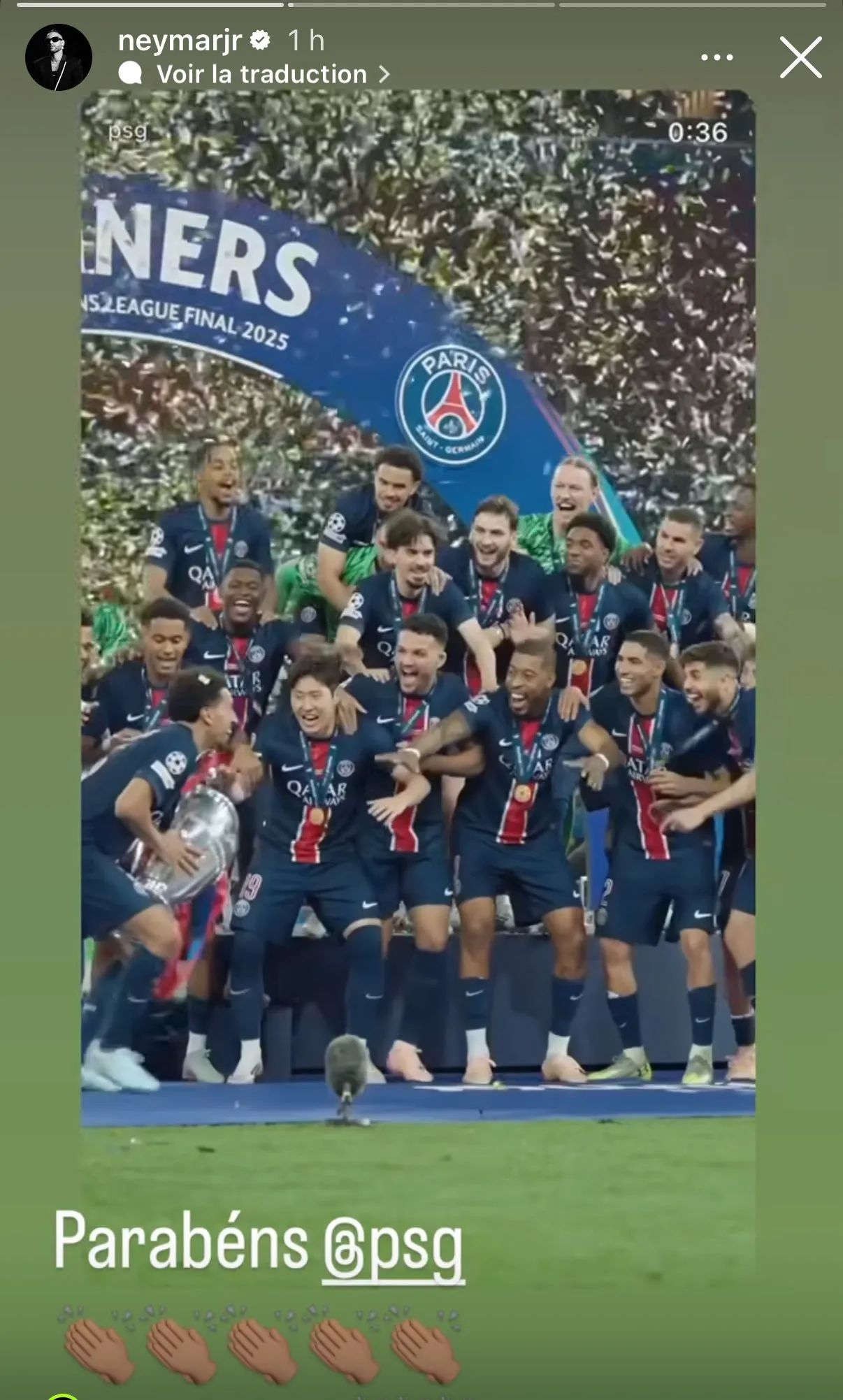 GsT90SWXMAAh1yr نيمار يعلق بكلمة واحدة فقط بعد تتويج باريس بدوري الأبطال!