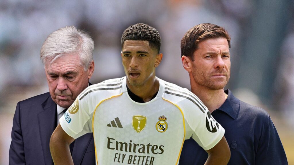 بيلينغهام مع تشابي ألونسو و كارلو أنشيلوتي