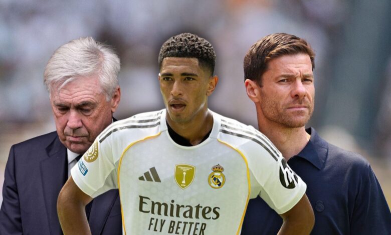 بيلينغهام مع تشابي ألونسو و كارلو أنشيلوتي