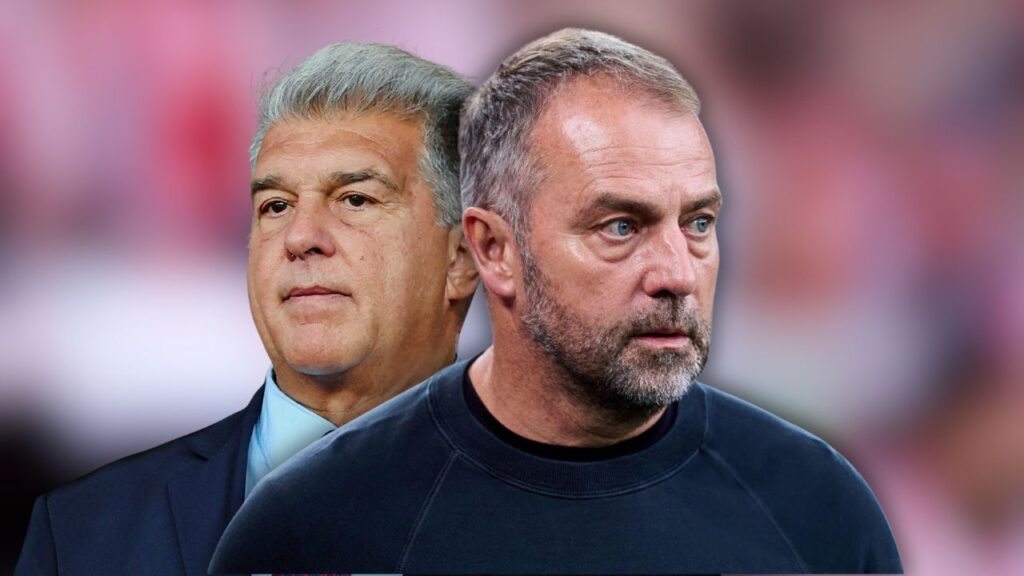 هانز فليك مدرب برشلونة وخوان لابورتا رئيس برشلونة