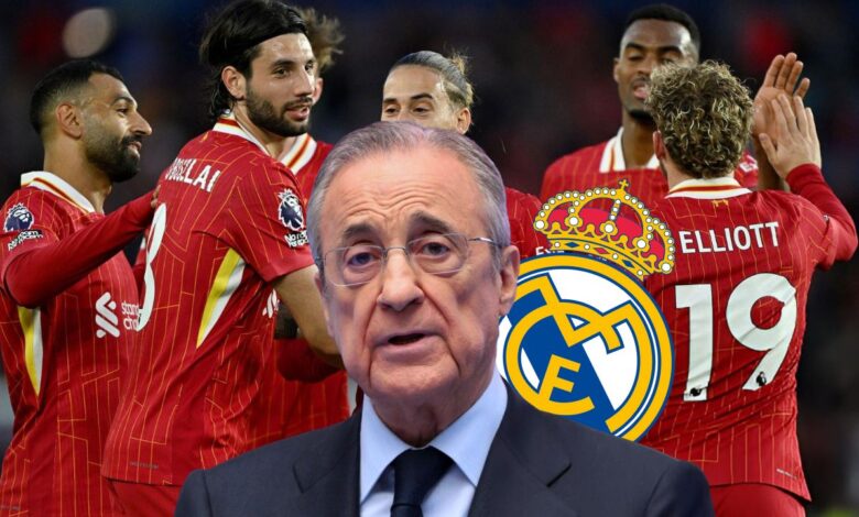 لاعب نادي ليفربول وفلورنتينو بيريز رئيس نادي ريال مدريد