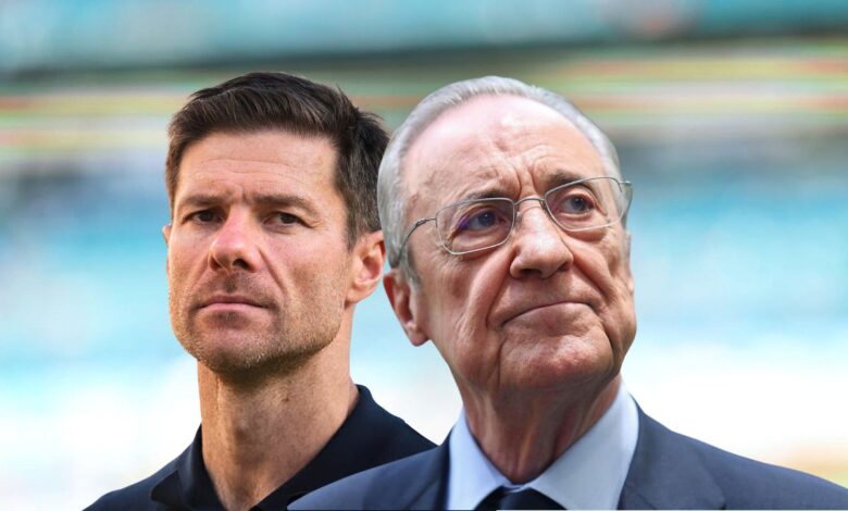 فلورنتينو بيريز رئيس نادي ريال مدريد وتشابي ألونسو مدرب ريال مدريد