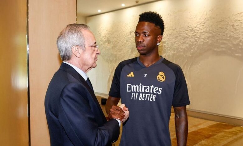 فينيسيوس جونيور لاعب ريال مدريد مع فلورنتينو بيريز